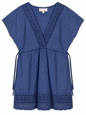 Jessica Simpson Maternity Eyelet V Neck Side Tie Top Blue Size M